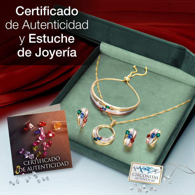 Conjunto ELEGANCIA TRICOLOR: Conjunto ELEGANCIA TRICOLOR se entrega en un elegante estuche de joyería, acompañado por su Certificado de Autenticidad