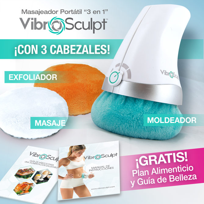 Masajeador Portátil “3 en 1” VIBRO SCULPT: Y de REGALO con VIBRO SCULPT, un Plan Alimenticio y una Guía de Belleza