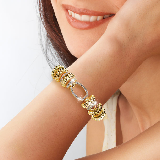 Pulsera ETERNAL COLORS: Charm Azul Zafiro: 1 Circonita talla redonda, 1 Zafiro talla redonda y 51 cristales de Swarovski