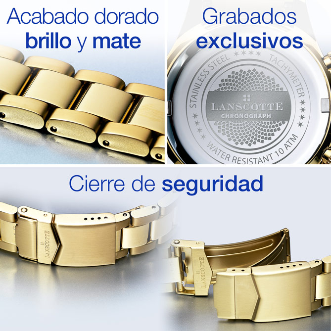 Reloj de hombre clásico de oro, Symbol: Correa de acero inoxidable antialérgico acabado en Oro de 1ª Ley IPG combinado mate y brillo.